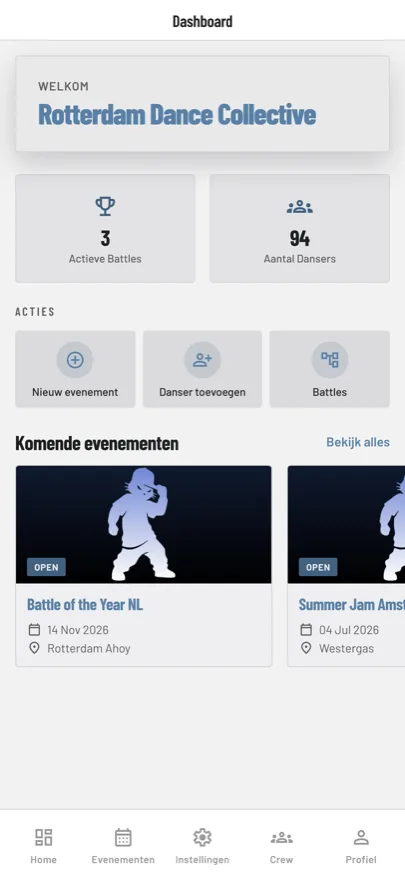Het dashboard van de BattleCats-app