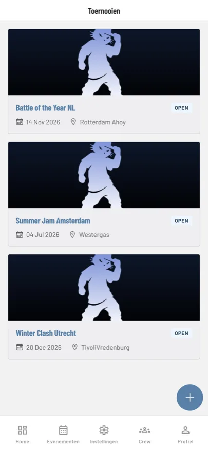 De evenementenlijst in de BattleCats-app
