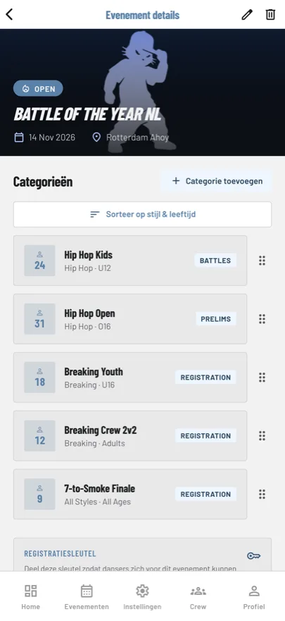 De categorieën van een evenement in de BattleCats-app